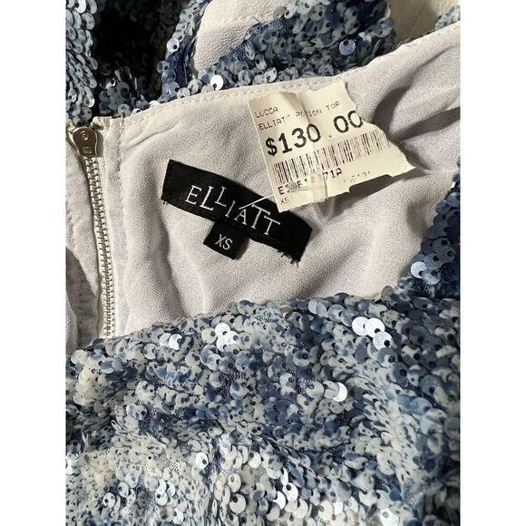 NWT Elliott Potion Blue & White Fully Sequined Blouse Size XSmall - Picture 4 of 4